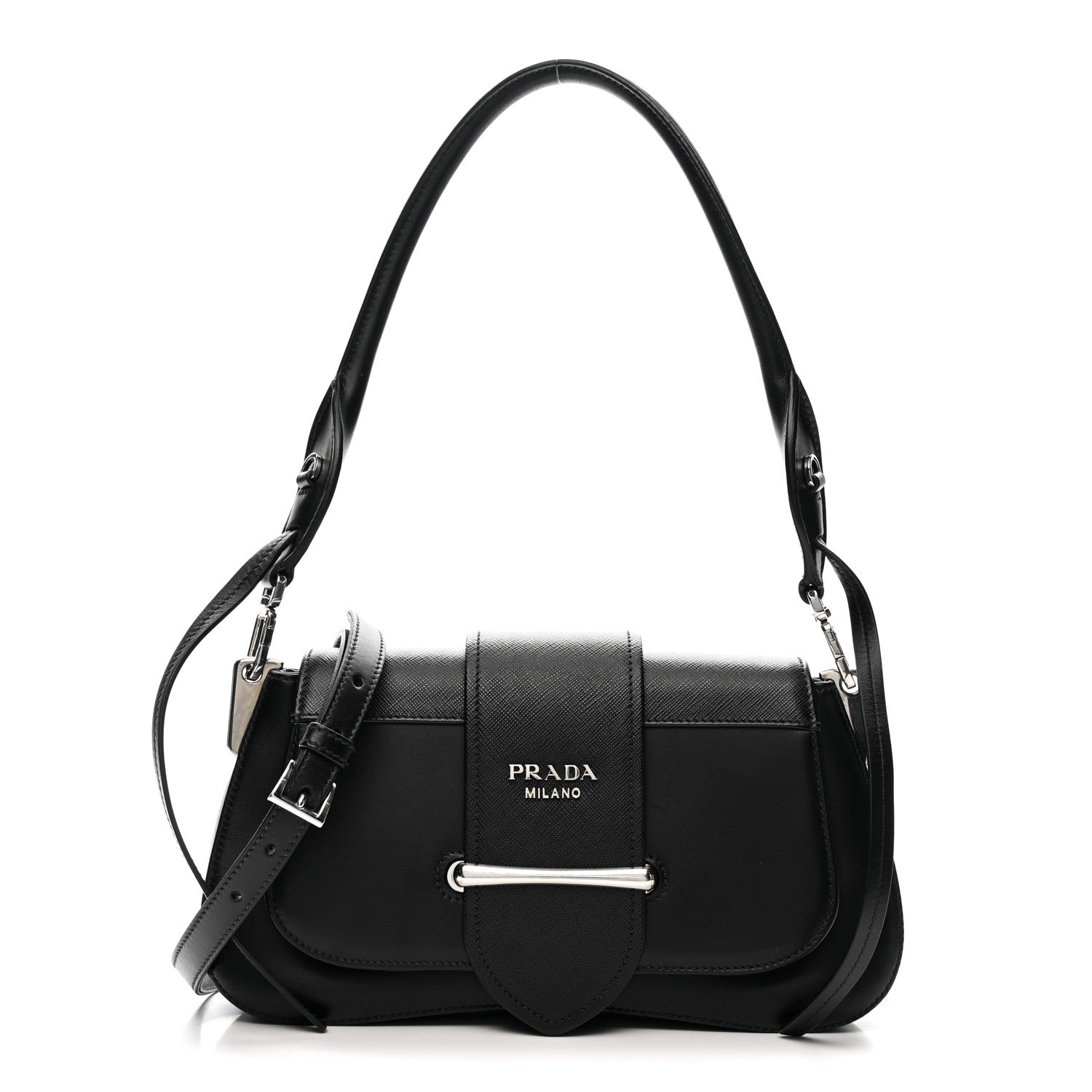 Prada City Calfskin Saffiano Sidonie Shoulder Bag Black 1 of 11