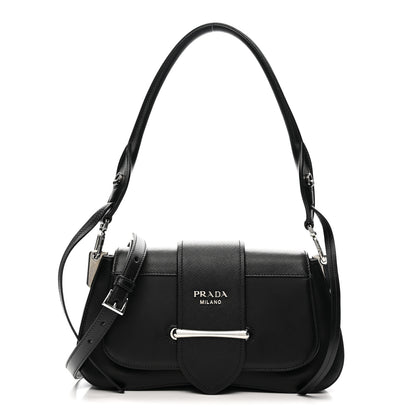 Prada City Calfskin Saffiano Sidonie Shoulder Bag Black 1 of 11