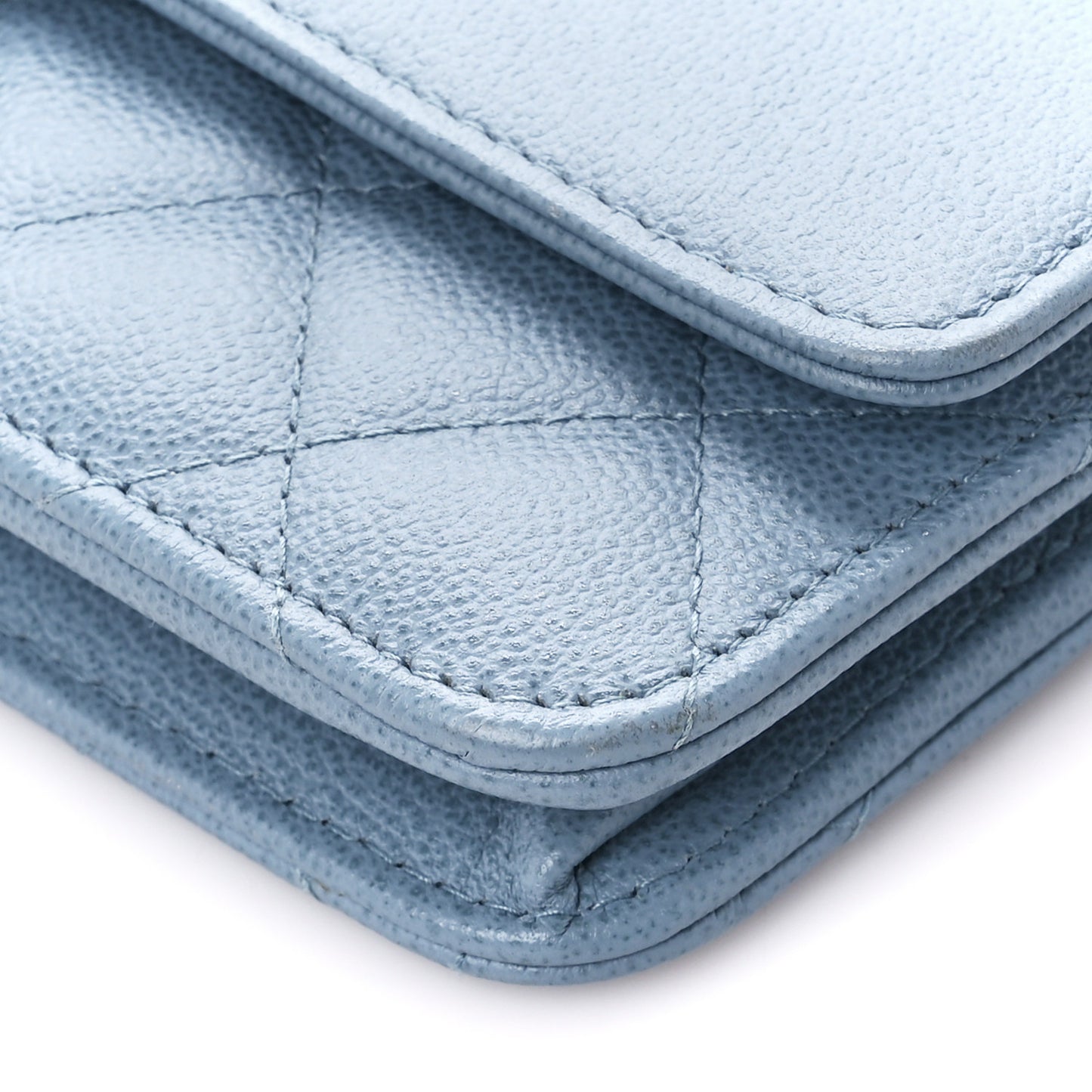 Grained Calfskin Quilted CC Box Wallet On Chain WOC Blue