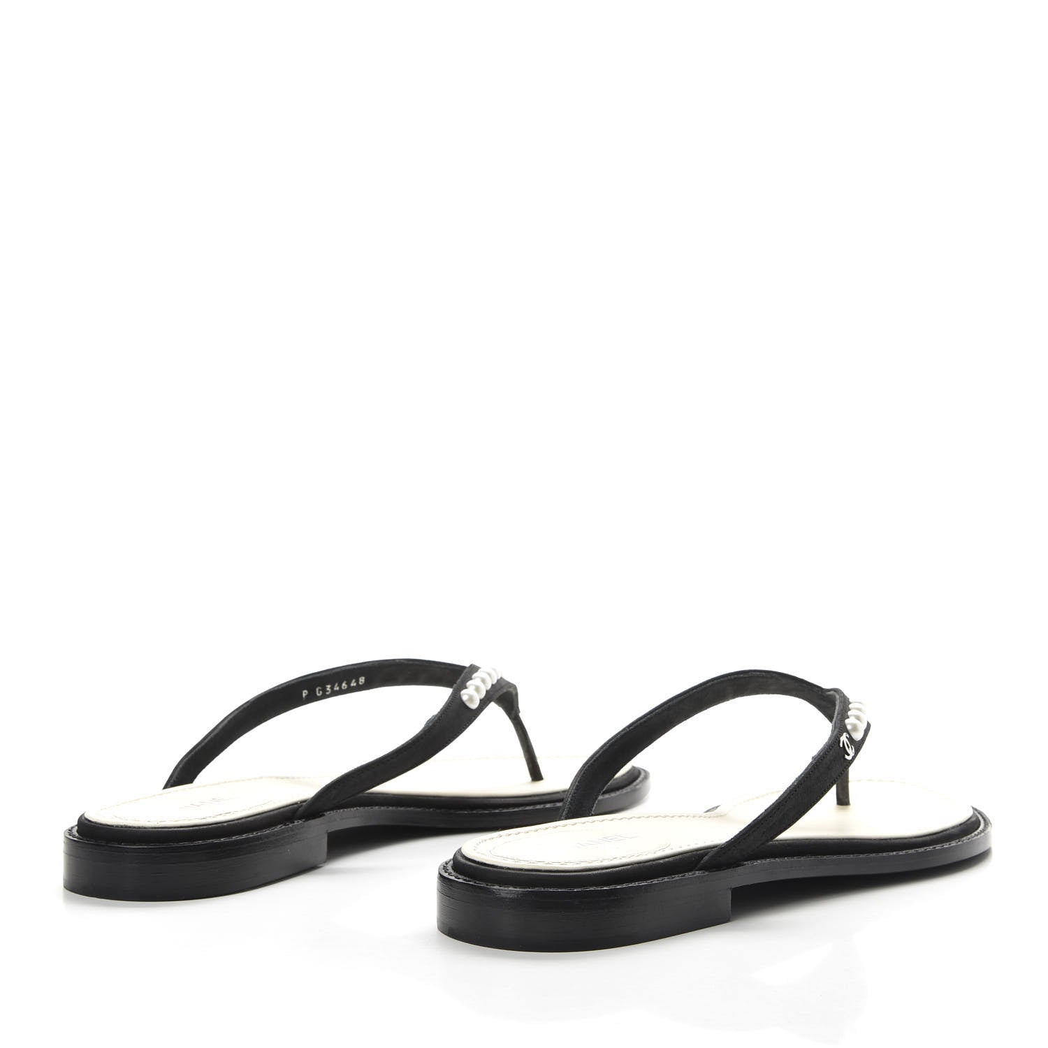 Chanel Suede Pearl Thong Sandals 42 Black 4 of 9
