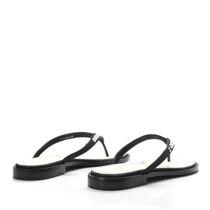 Chanel Suede Pearl Thong Sandals 42 Black 4 of 9