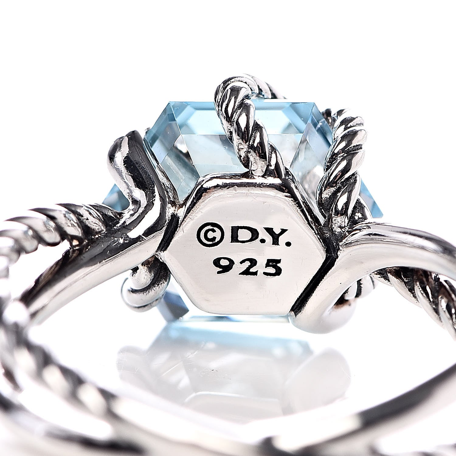 David Yurman Sterling Silver Diamond Blue Topaz 10mm Cable Wrap Ring 54 7 5 of 5