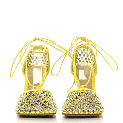 Bottega Veneta Mesh Nappa Crystal Embellished Sparkle Stretch Ankle Tie Sandals 36 36 Light House 2 of 9