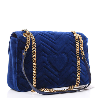 Gucci Velvet Matelasse Medium GG Marmont Shoulder Bag Cobalt Blue 3 of 9