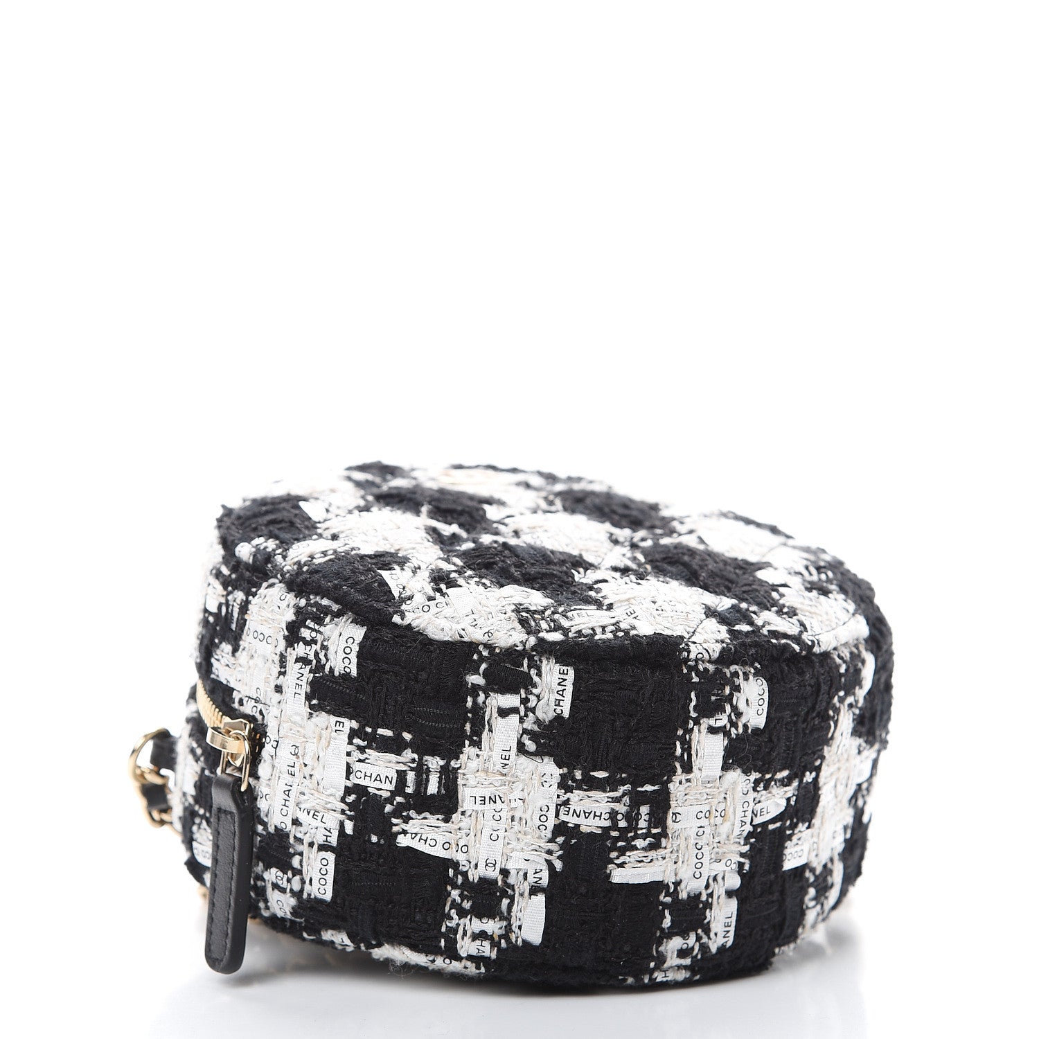 Chanel Tweed Quilted Round Clutch With Chain Black Ecru White 3 of 10