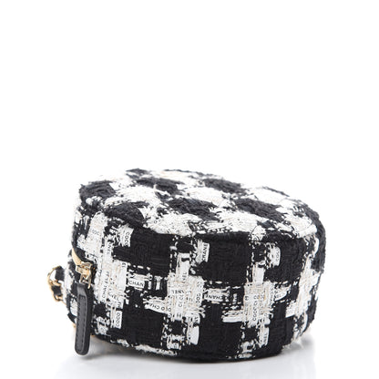 Chanel Tweed Quilted Round Clutch With Chain Black Ecru White 3 of 10