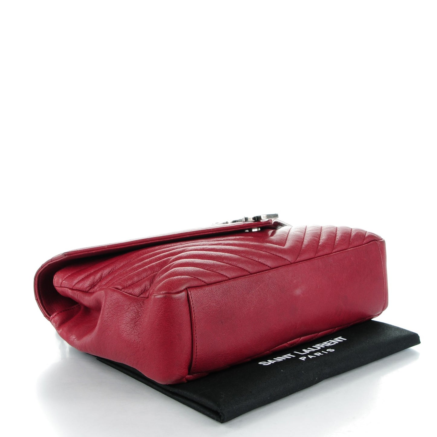 Sheepskin Matelasse Chevron Large Monogram Satchel Red