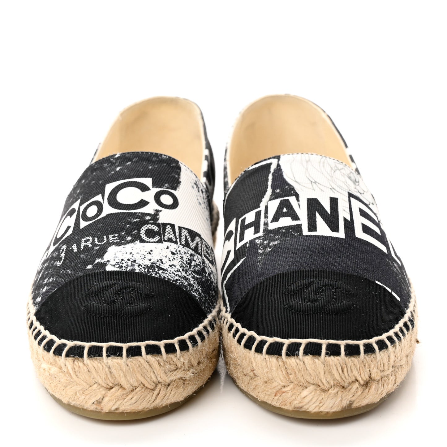 Printed Canvas Grosgrain 31 Rue Cambon Espadrilles 36 Black White