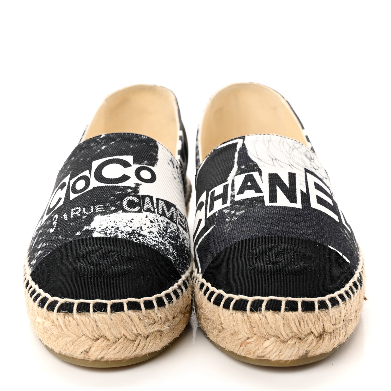 Chanel Printed Canvas Grosgrain 31 Rue Cambon Espadrilles 36 Black White 2 of 10
