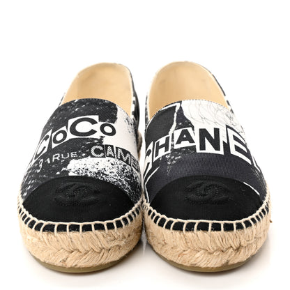 Chanel Printed Canvas Grosgrain 31 Rue Cambon Espadrilles 36 Black White 2 of 10