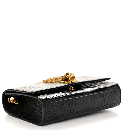 Saint Laurent Calfskin Crocodile Embossed Small Classic Monogram Kate Tassel Satchel Black 4 of 10