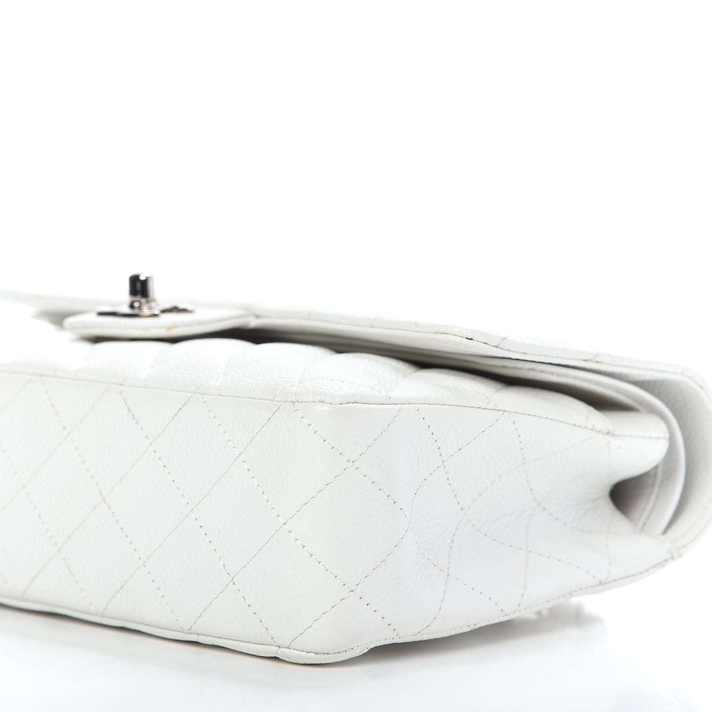 Caviar Quilted Medium Double Flap White