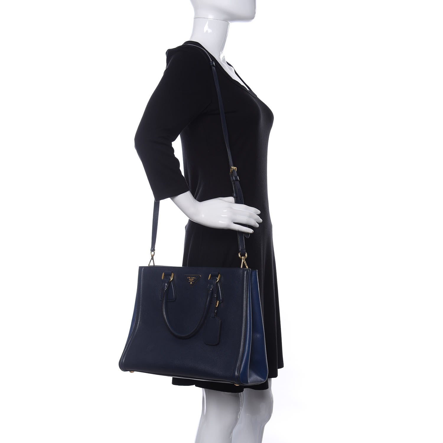 Prada Saffiano Lux Medium Bi-Color Tote Baltico Bluette 2 of 9