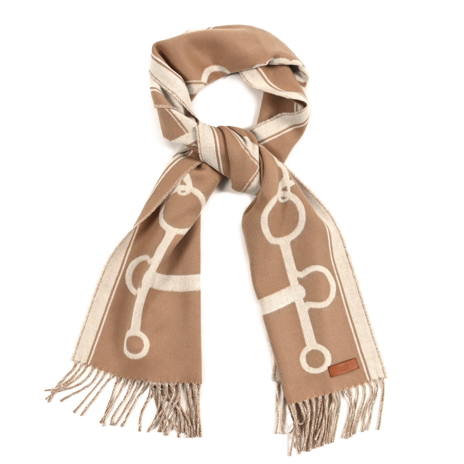 M*様 HERMES 100% CACHEMIRE マフラー Hermes Cashmere Casaque Grand Mors Muffler Camel Ivory 1895665