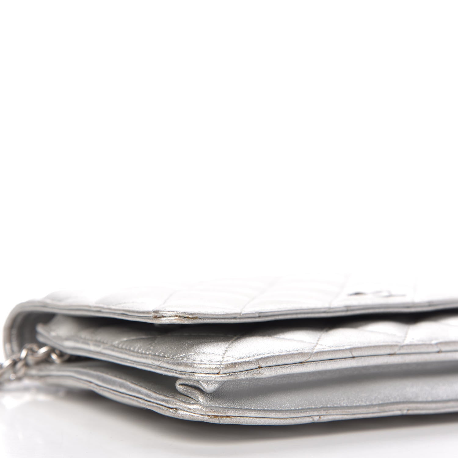 Chanel Metallic Lambskin Quilted Wallet On Chain WOC Silver 6 of 11