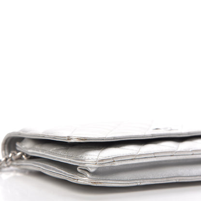 Chanel Metallic Lambskin Quilted Wallet On Chain WOC Silver 6 of 11