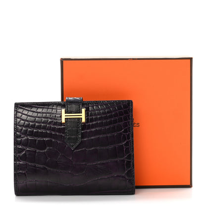 Hermes Shiny Alligator Bearn Compact Wallet Prunoir 7 of 7