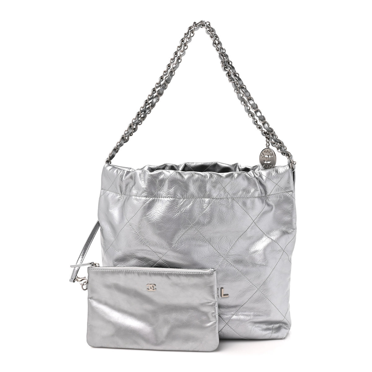 Metallic Calfskin Quilted Small Chanel 22 Silver