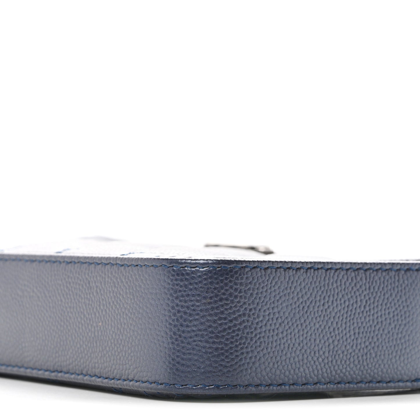 Metallic Caviar Quilted Small Boy Clutch With Chain Navy