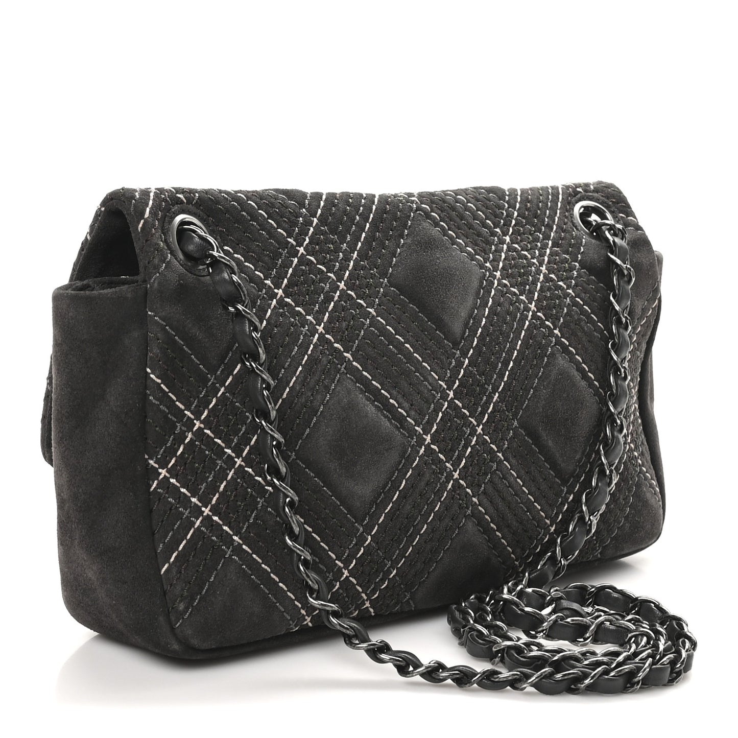 Suede Stitched Medium Saltire Single Flap Grey
