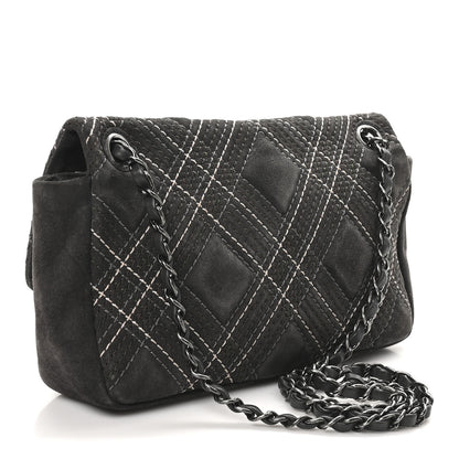 Chanel Suede Stitched Medium Saltire Single Flap Grey 3 of 10