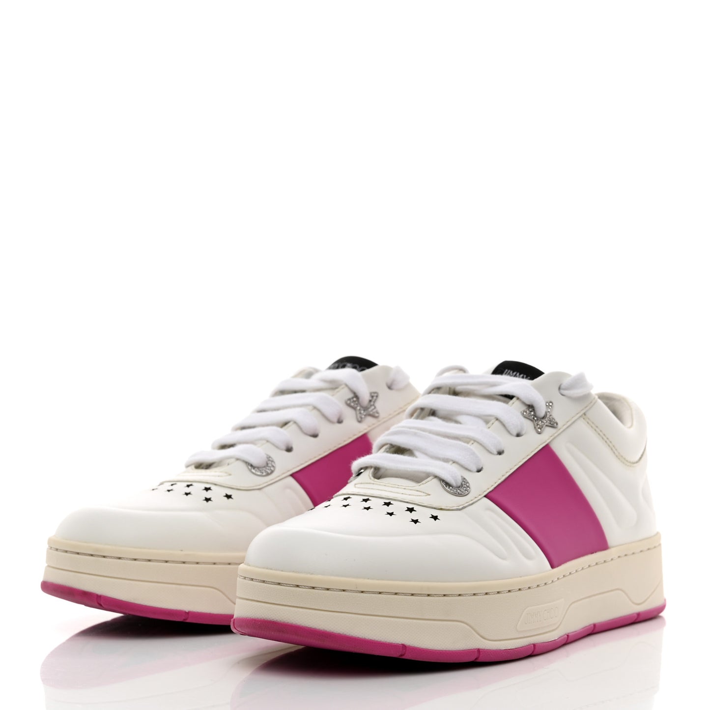 Calfskin Vinyl Striped Hawaii Flatform Sneakers 37.5 White Fuchsia