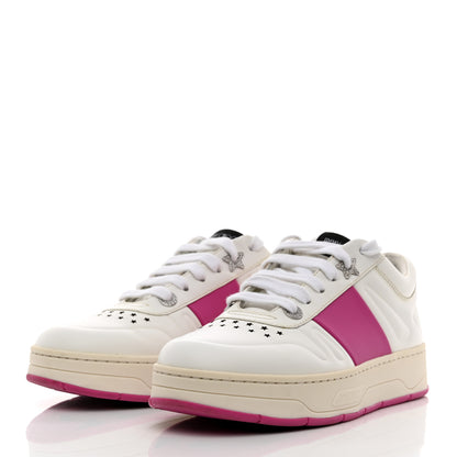 Jimmy Choo Calfskin Vinyl Striped Hawaii Flatform Sneakers 37.5 White Fuchsia 3 of 8