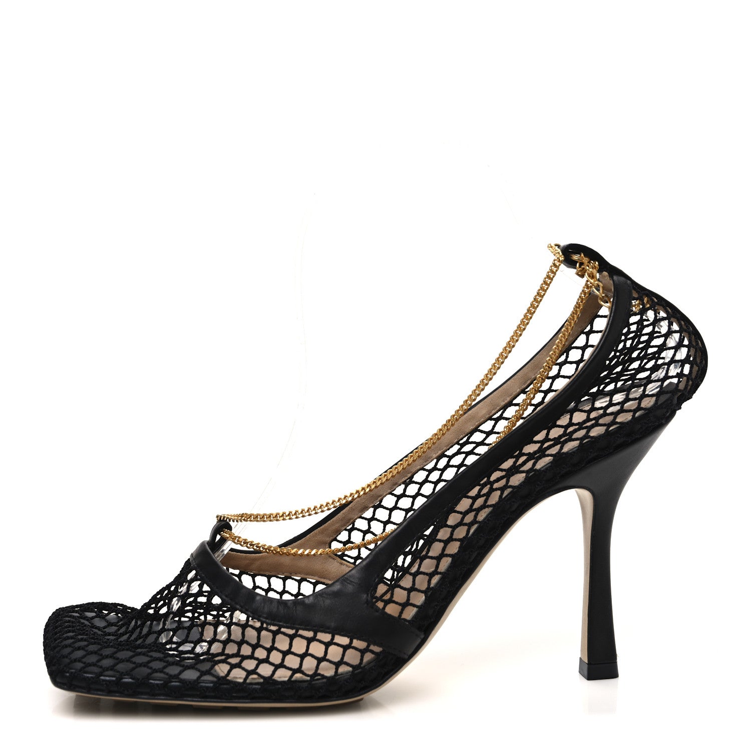 Bottega Veneta Mesh Calfskin Stretch Chain Strap 90mm Pumps 40.5 Black 1 of 10