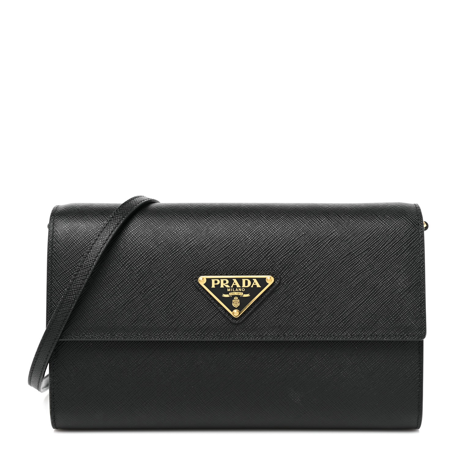 Prada Saffiano Wallet With Shoulder Strap Black 1 of 8