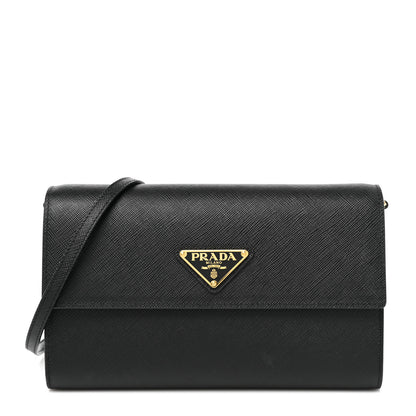 Prada Saffiano Wallet With Shoulder Strap Black 1 of 8