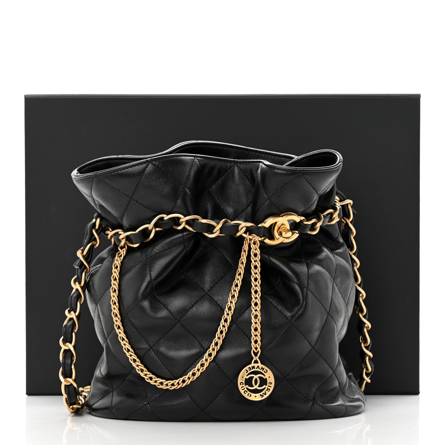 Chanel Lambskin Quilted Fancy Jewel Bucket Drawstring Bag Black 11 of 11