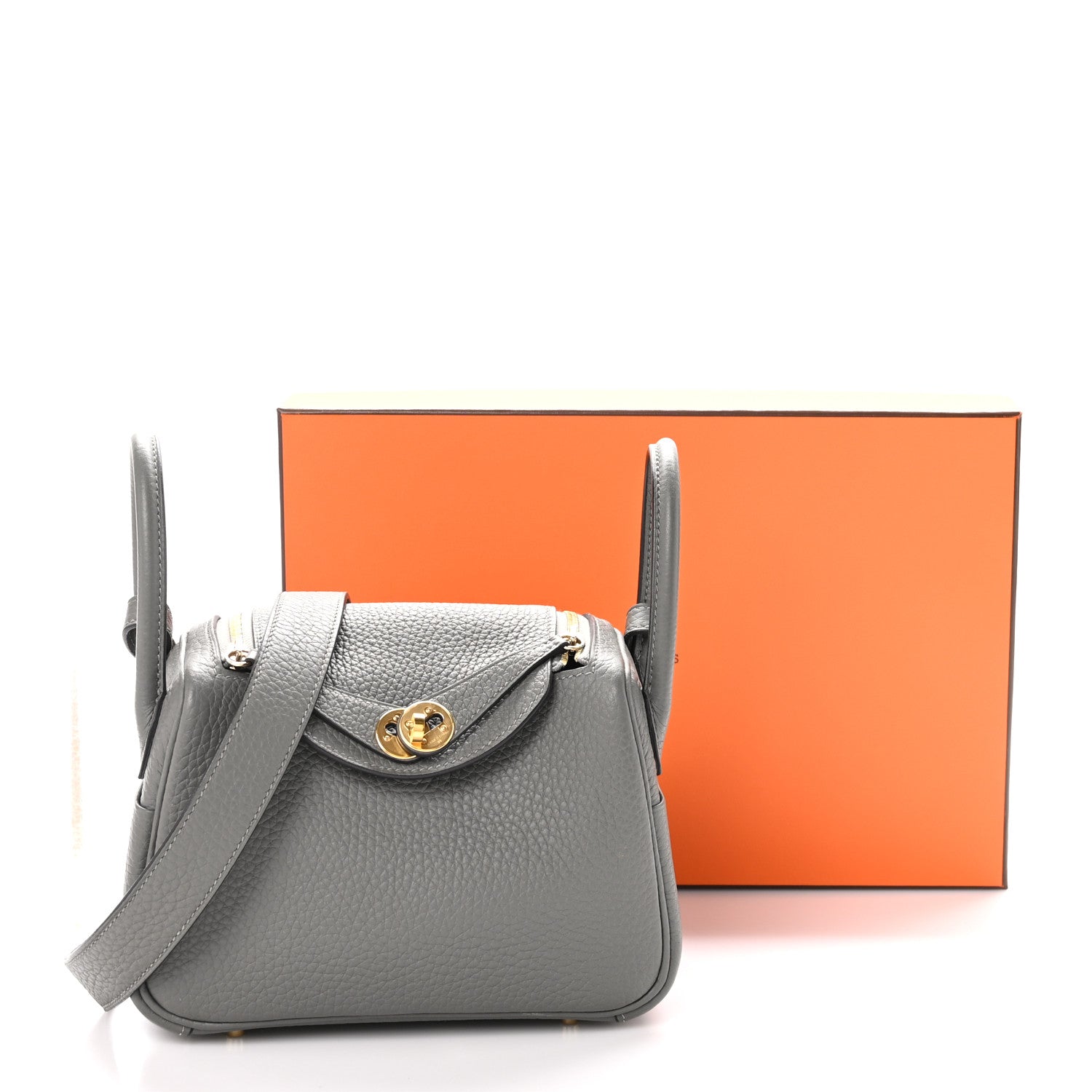 Hermes Taurillon Clemence Mini Lindy 20 Gris Meyer 1553270