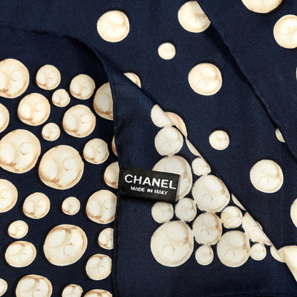 Chanel Silk Pearl Scarf White Navy Blue 3 of 3