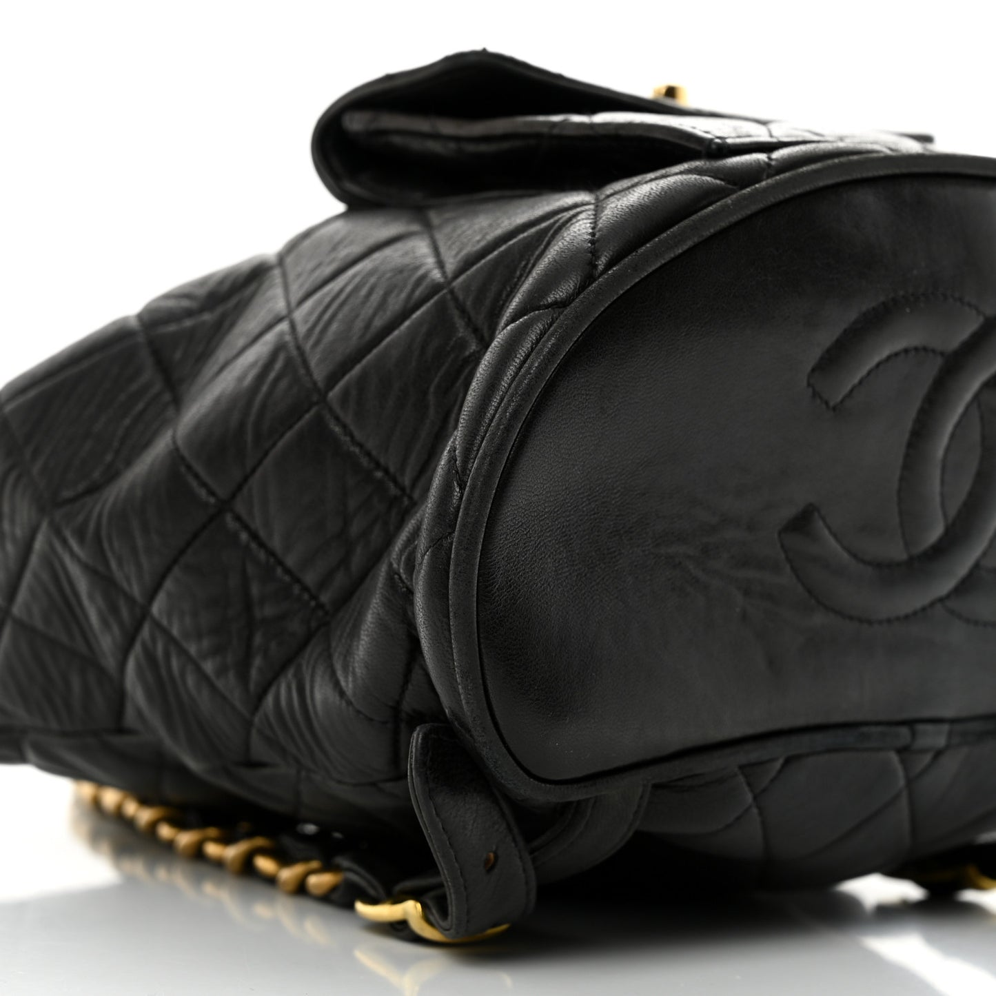 Lambskin Quilted Drawstring Backpack Black