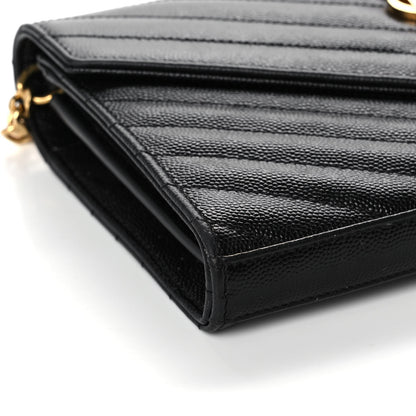 Saint Laurent Grain De Poudre Matelasse Chevron Monogram Chain Wallet Black 8 of 11