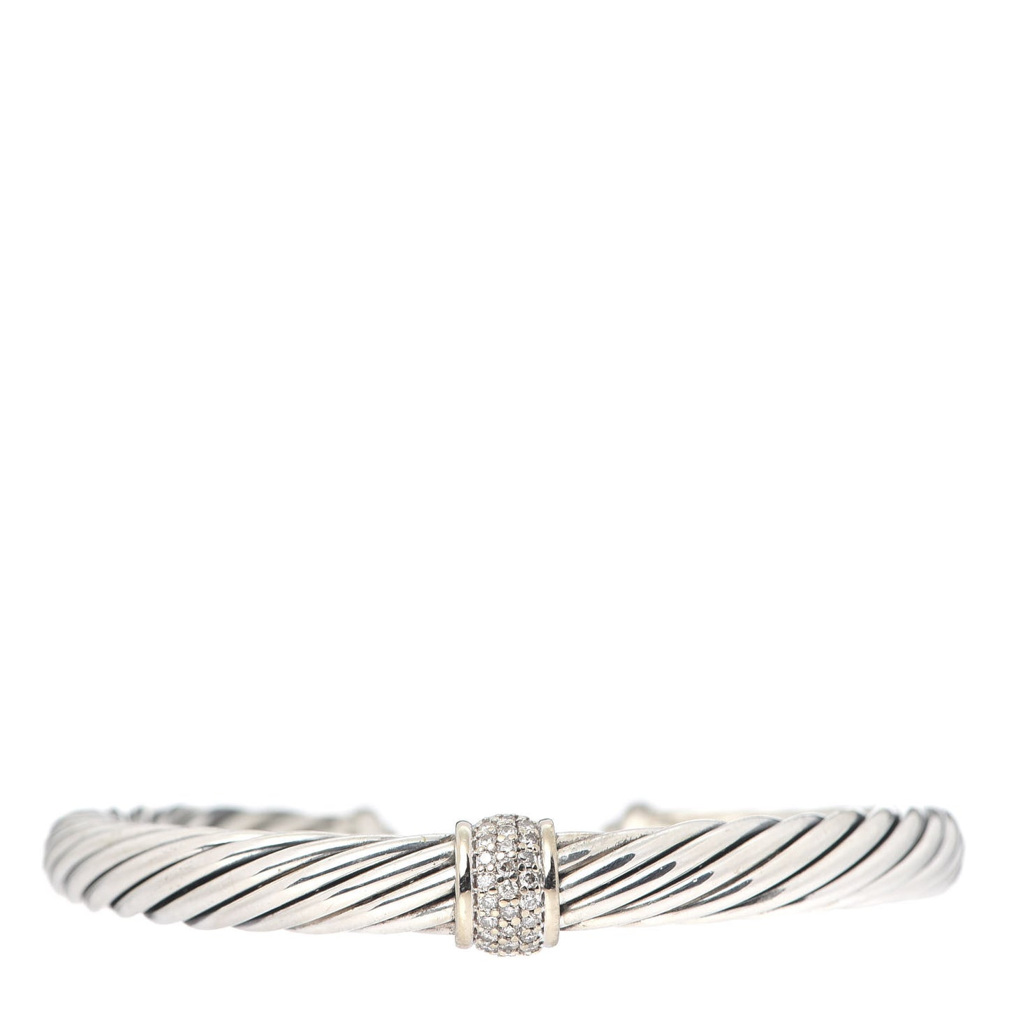 Sterling Silver 18K White Gold Diamond 7mm Cable Classics Station Bracelet