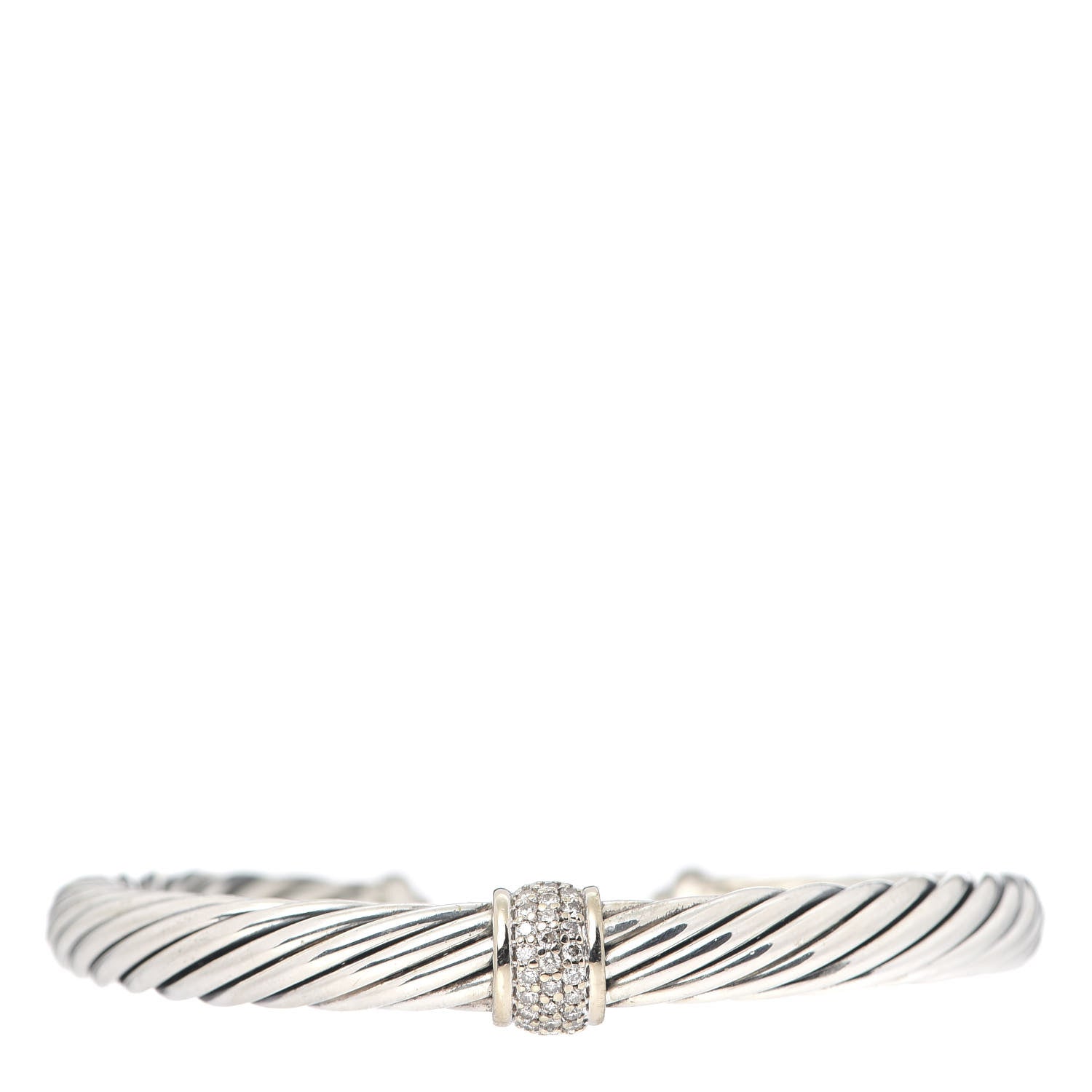 David Yurman Sterling Silver 18K White Gold Diamond 7mm Cable Classics Station Bracelet 1 of 6