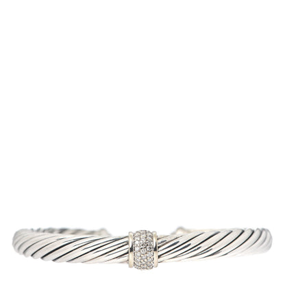 David Yurman Sterling Silver 18K White Gold Diamond 7mm Cable Classics Station Bracelet 1 of 6