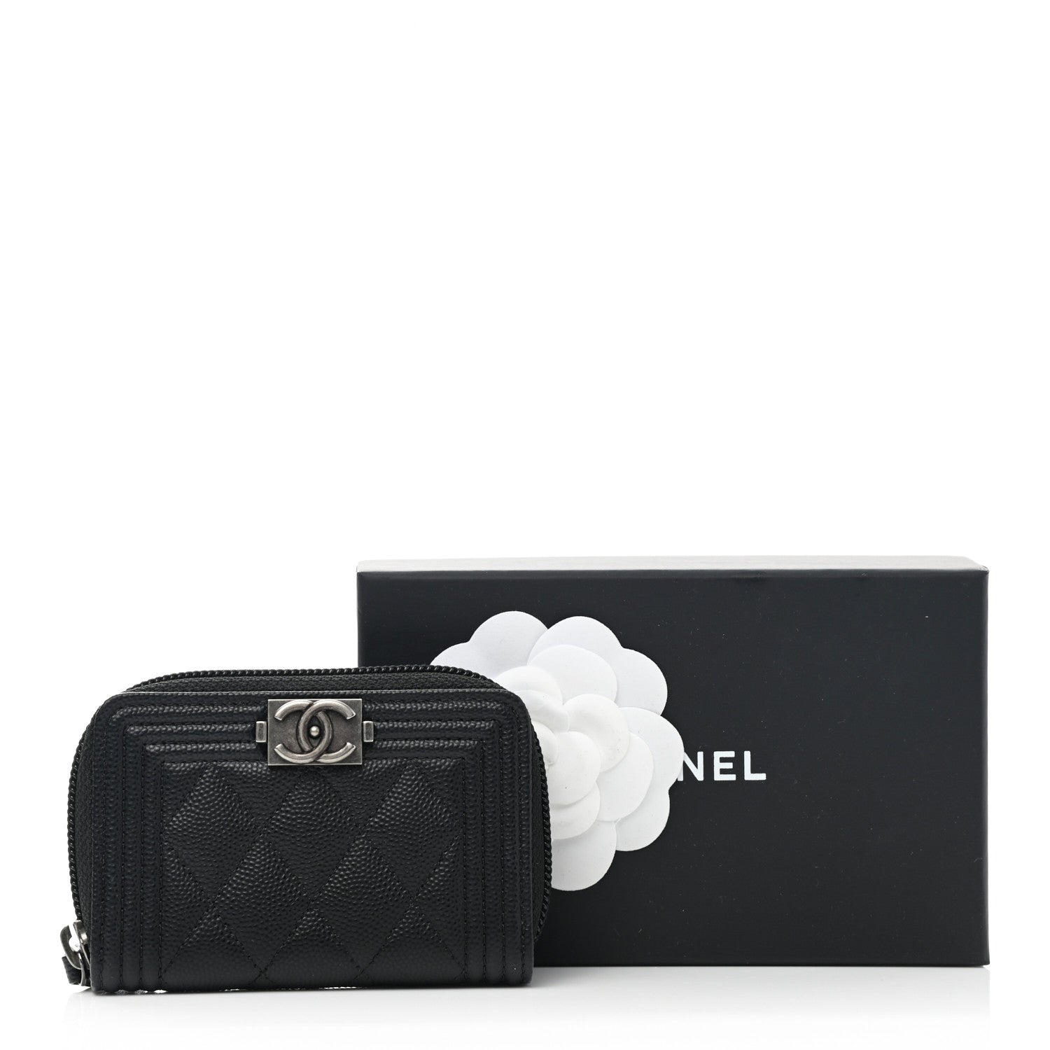 Chanel Caviar Quilted Boy Zip Around Coin Purse Wallet Black 8 of 8