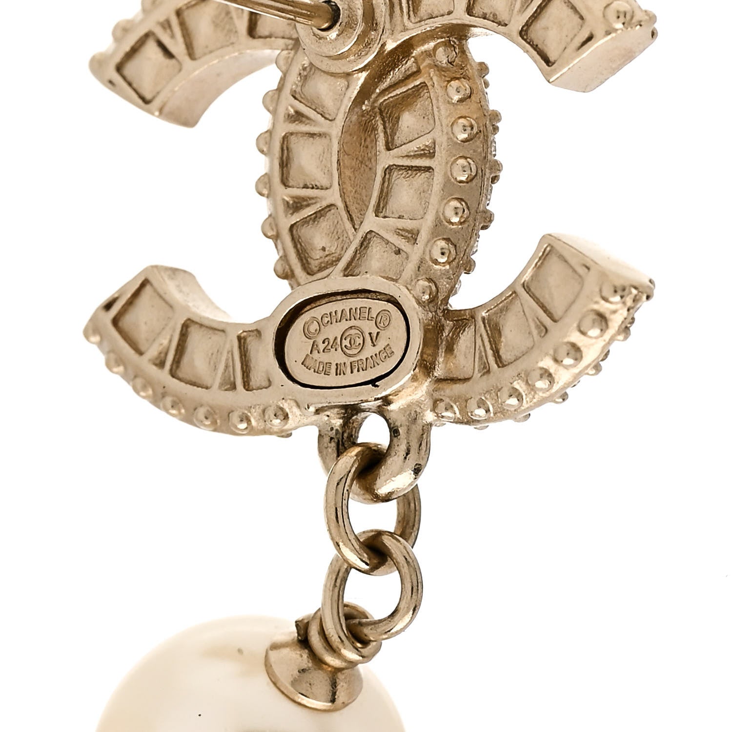 Chanel Crystal Pearl CC Drop Earrings Gold 4 of 4