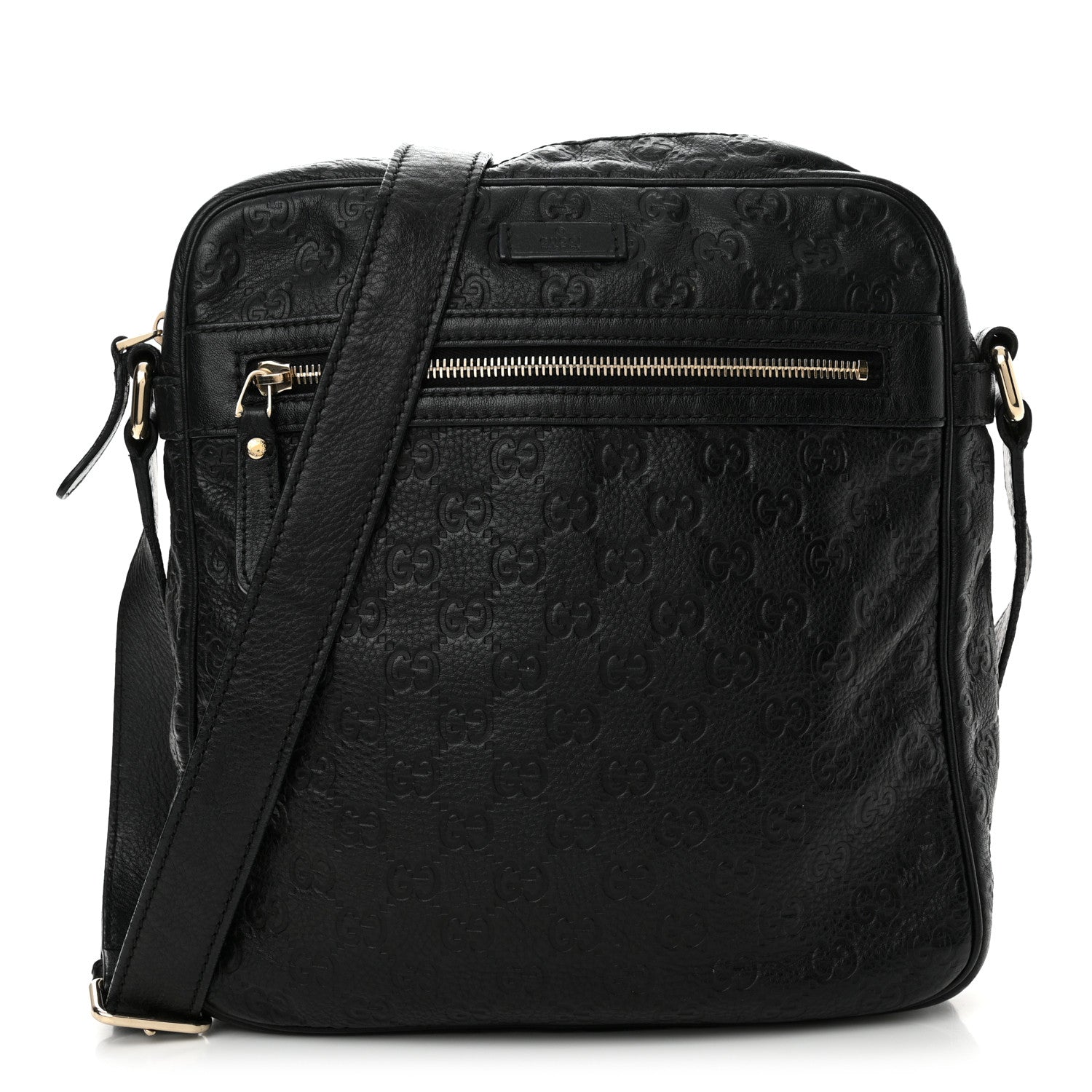 Gucci Guccissima Signature Medium Flat Messenger Bag Black 1 of 15