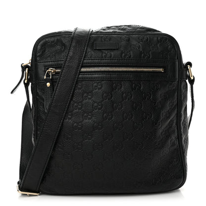 Gucci Guccissima Signature Medium Flat Messenger Bag Black 1 of 15