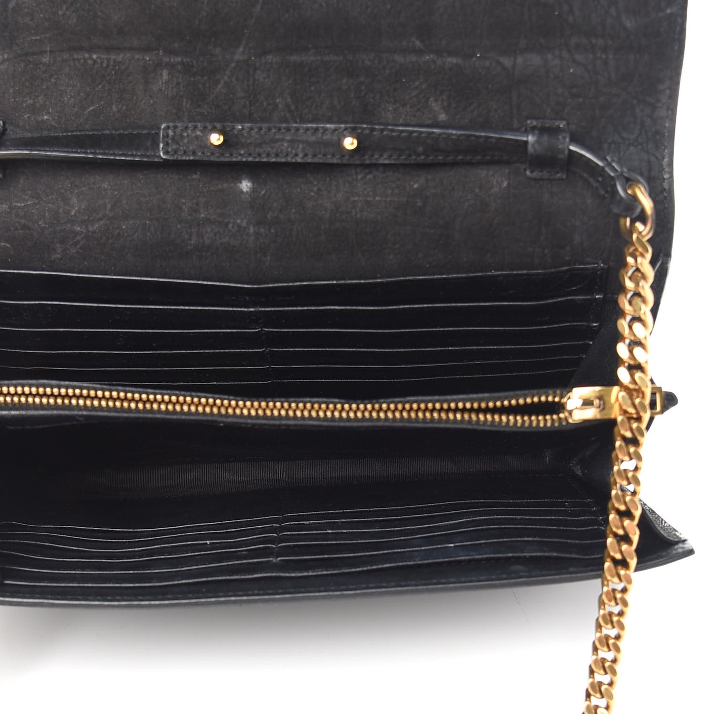 Crocodile Embossed Nubuck Monogram Chain Wallet in Black