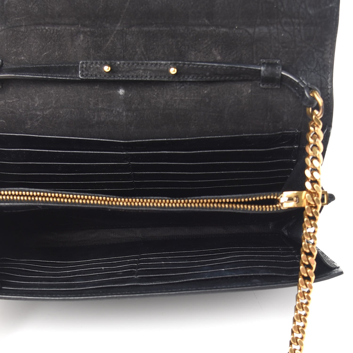Saint Laurent Crocodile Embossed Nubuck Monogram Chain Wallet in Black 5 of 9