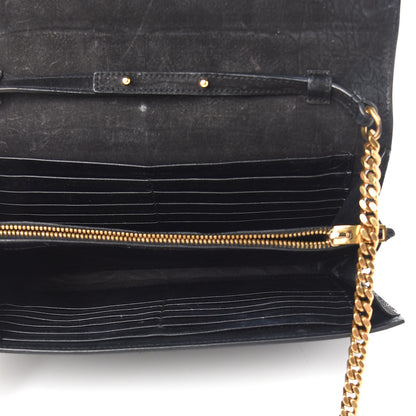 Saint Laurent Crocodile Embossed Nubuck Monogram Chain Wallet in Black 5 of 9