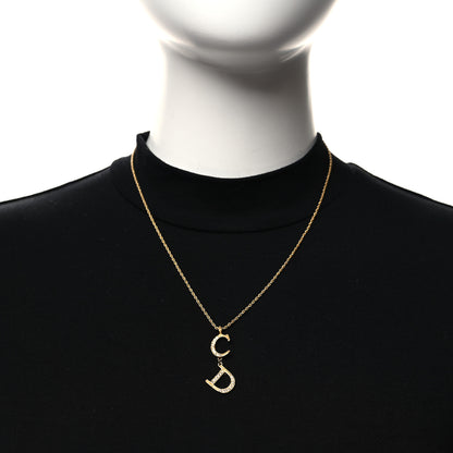 Christian Dior Metal Crystal CD Necklace Gold 2 of 5