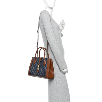 Gucci New Denim GG Monogram Dollar Calfskin Medium Jackie 1961 Tote Blue Tea Cuir Epilog 2 of 11