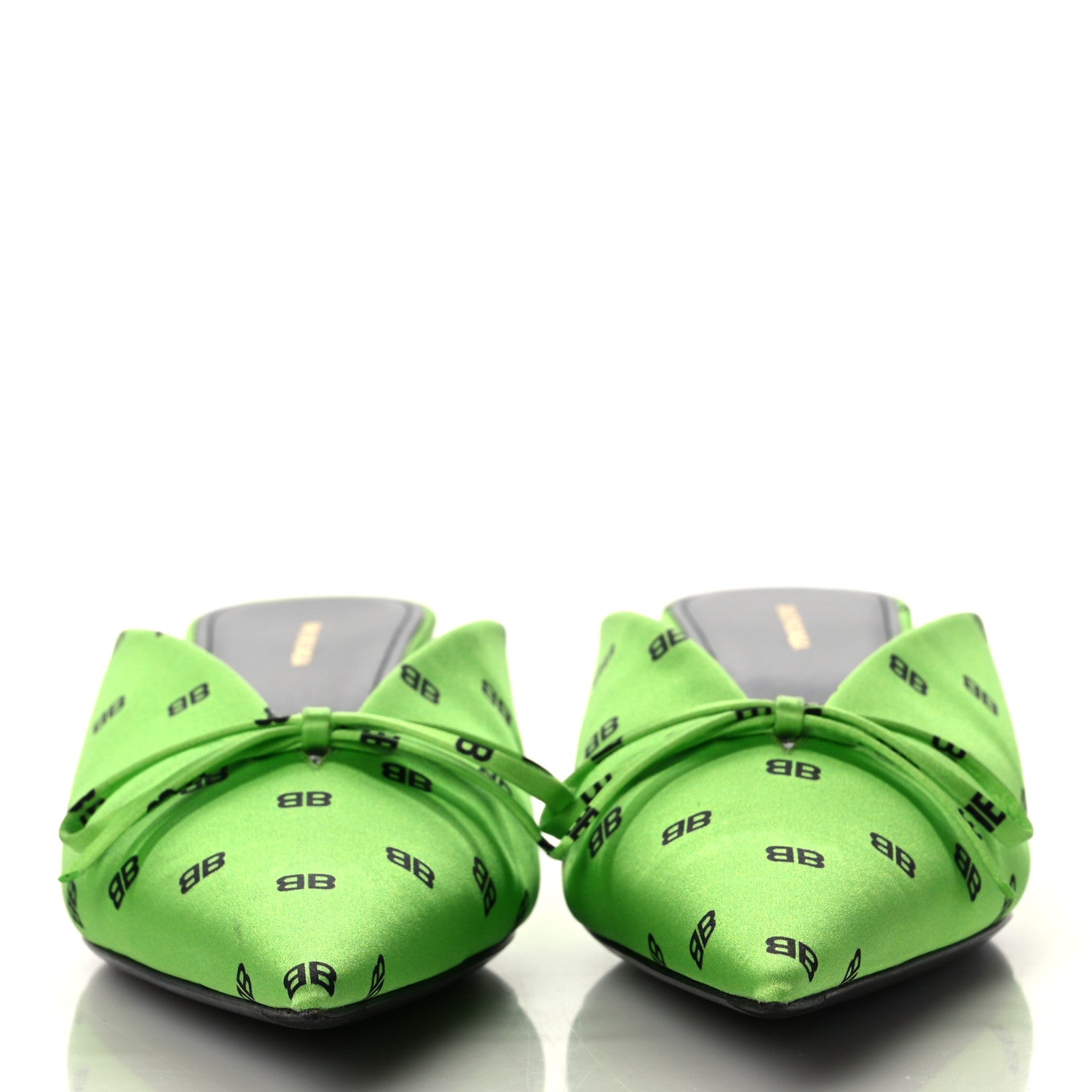 Balenciaga Crepe Satin BB Printed Knife Pointed Toe 40mm Mules 38 Green Fluo Black 2 of 11