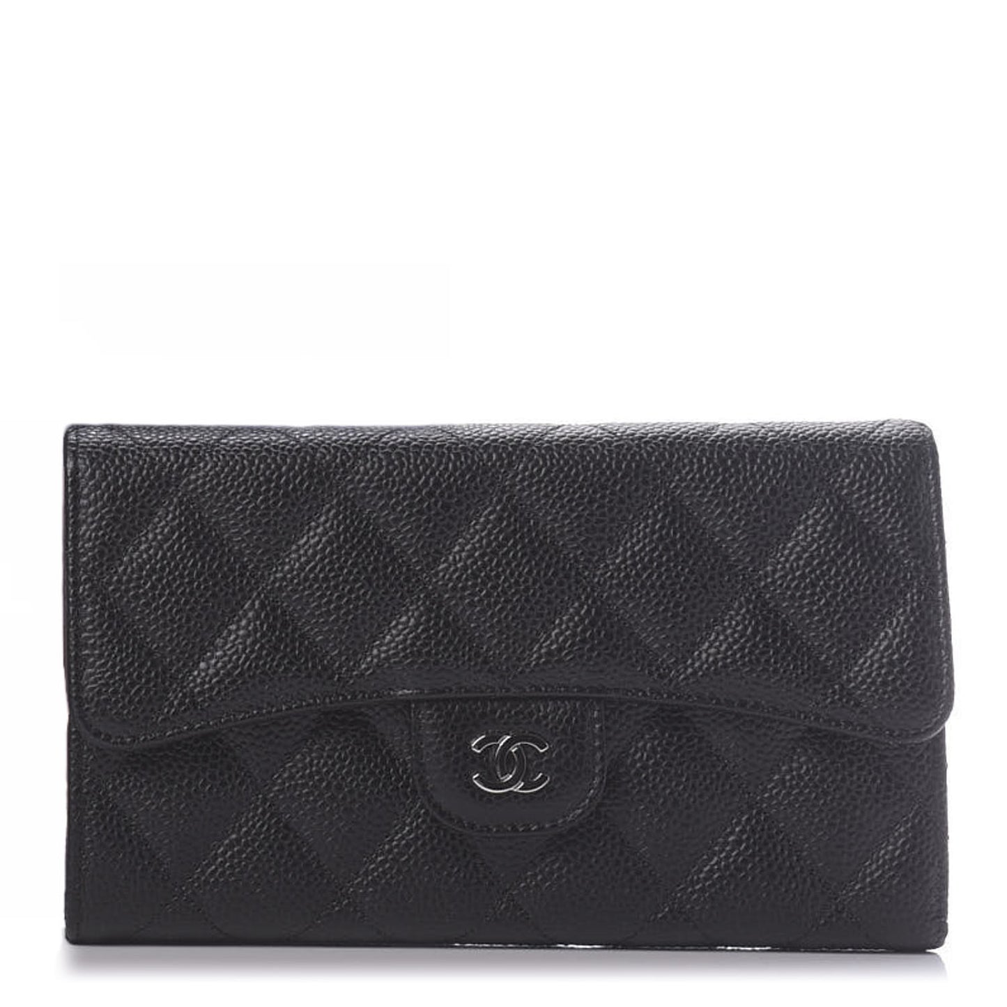 Caviar Quilted Large Flap Wallet Black