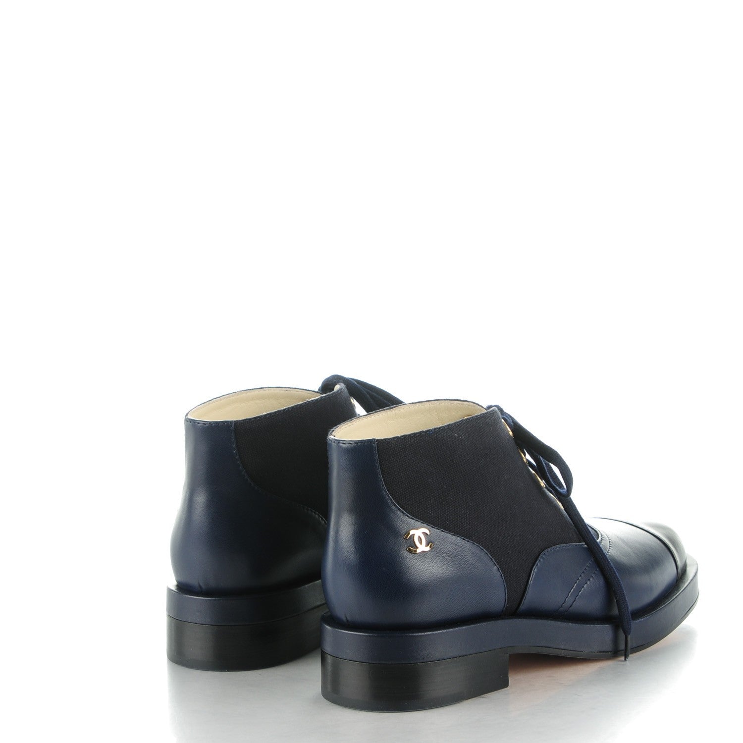 Chanel Lambskin Canvas Short Boots 39.5 Black Navy 4 of 8